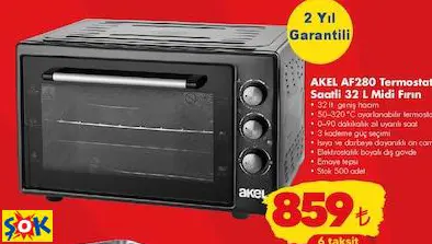 AKEL AF280 TERMOSTATLI SAATLİ 32 L MİDİ FIRIN